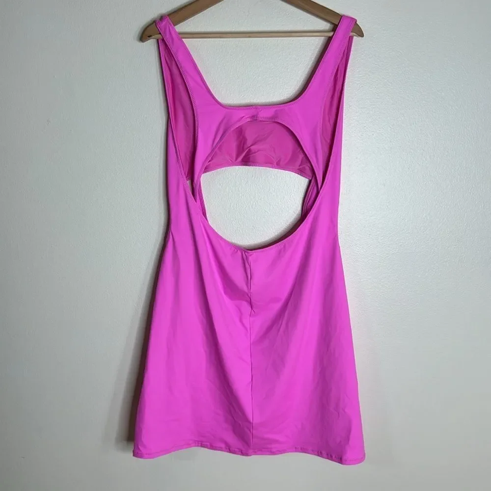 Skims Signature Recycled Swim Cut Out Tank Dress in color taffy size 3X